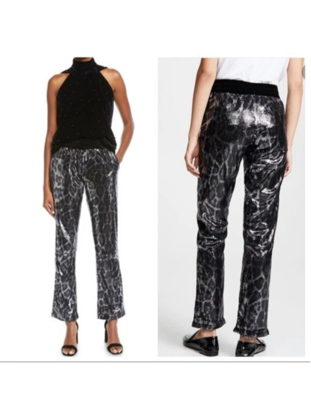 RtA Women's Ash Leopard Sequin Sterling Joggers Pull On Sparkle Pants US M